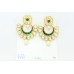 Designer dangle chand bali Earrings Gold Plated uncut white Stones white beads
